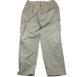 Sasoon Mens Pants Size 36x32 Khaki 100% Cotton Relaxed Fit Trousers Pleated